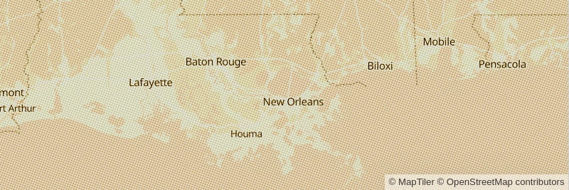 Vintage map style with a brown halftone background pattern.