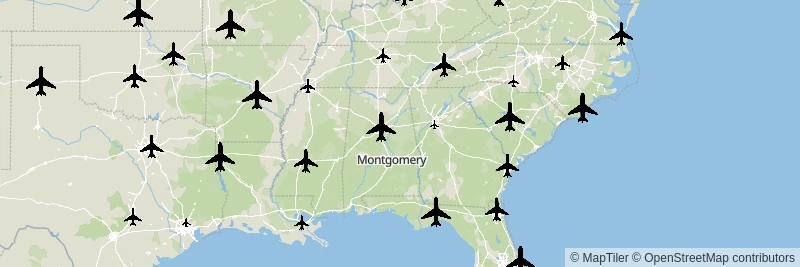 Map with USA airports.