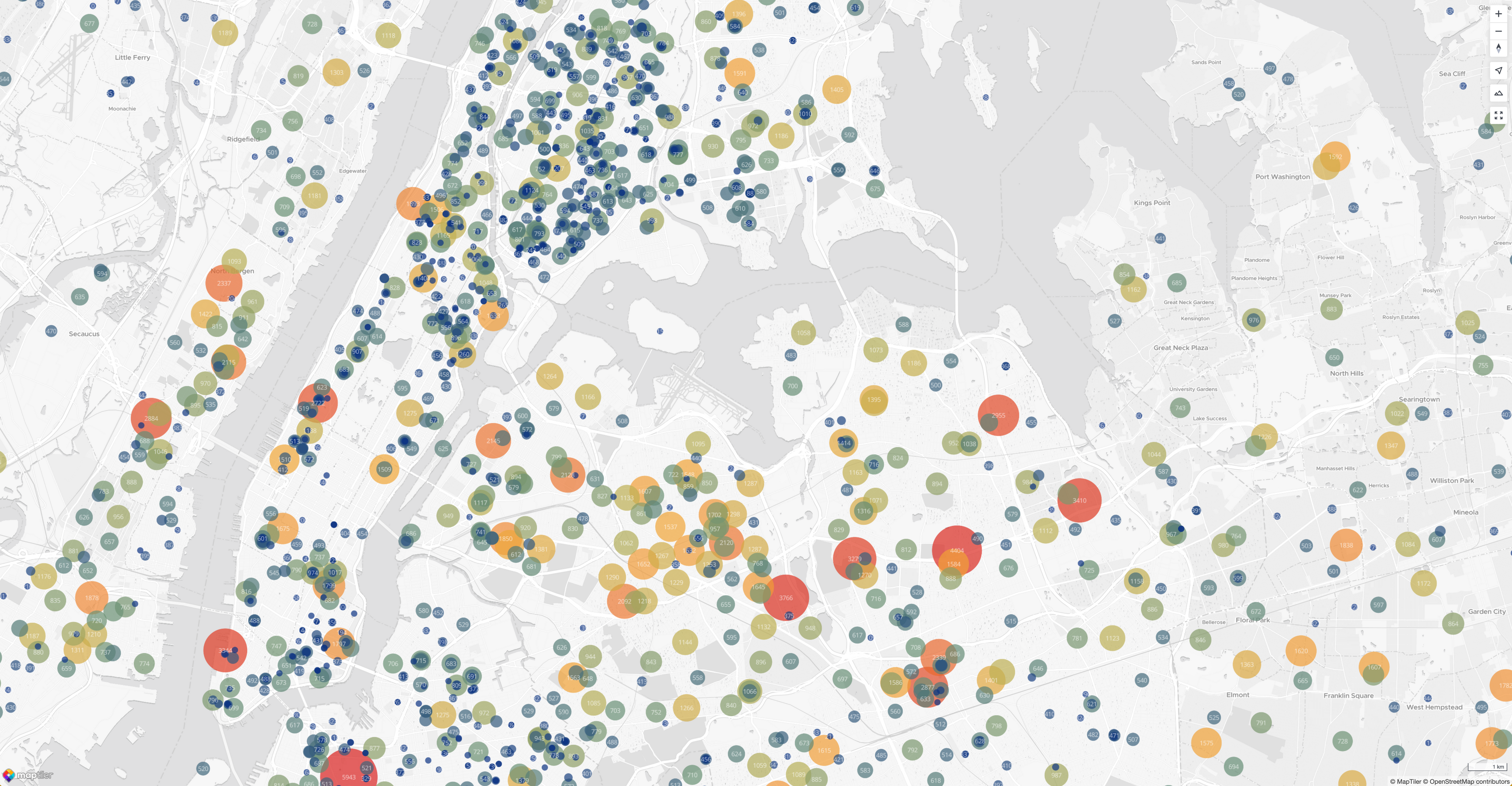 NY schools non linear exponential color ramp data visualization with a larger range