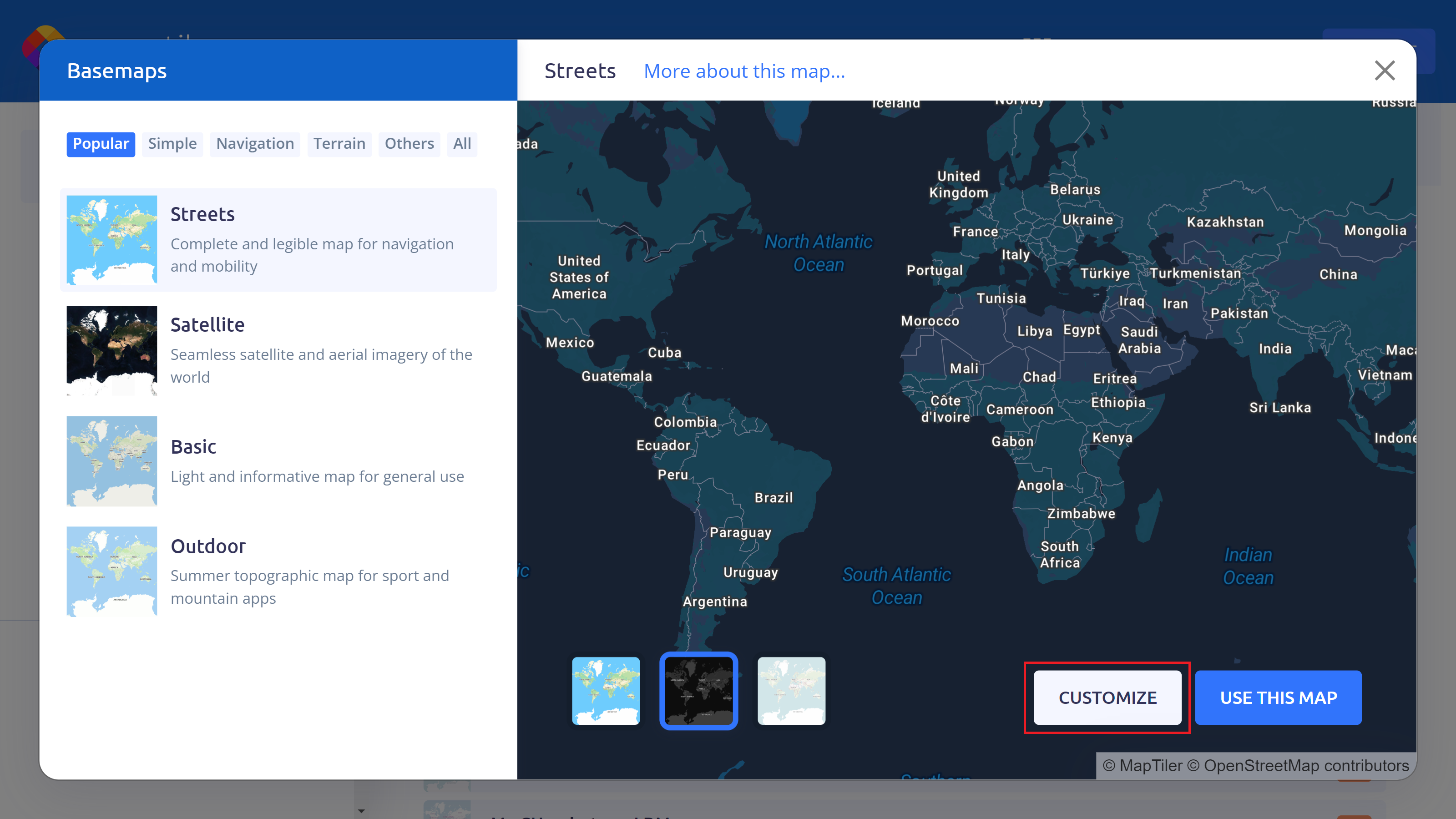 Click customize button