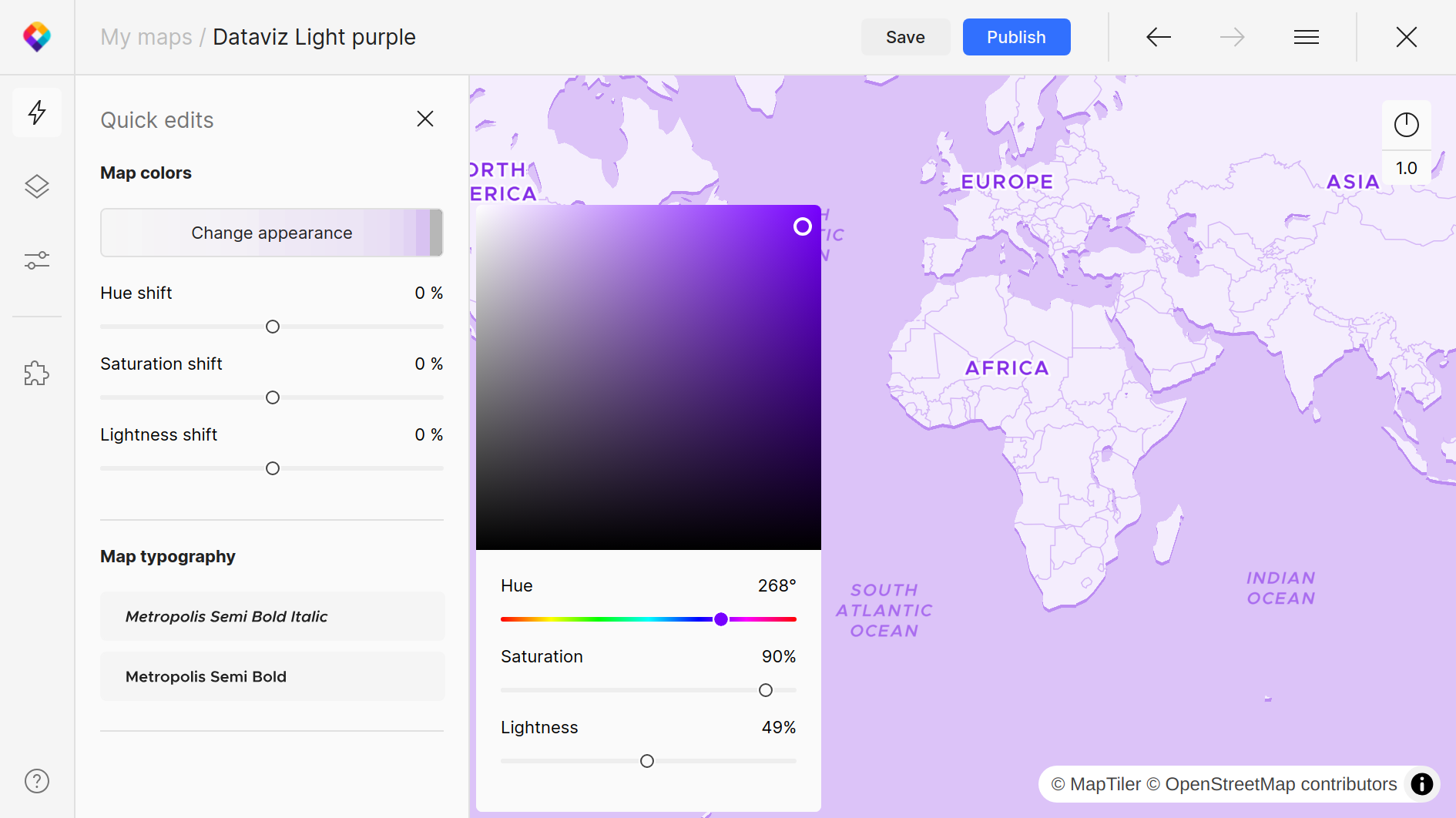 Quick edit change map color scheme