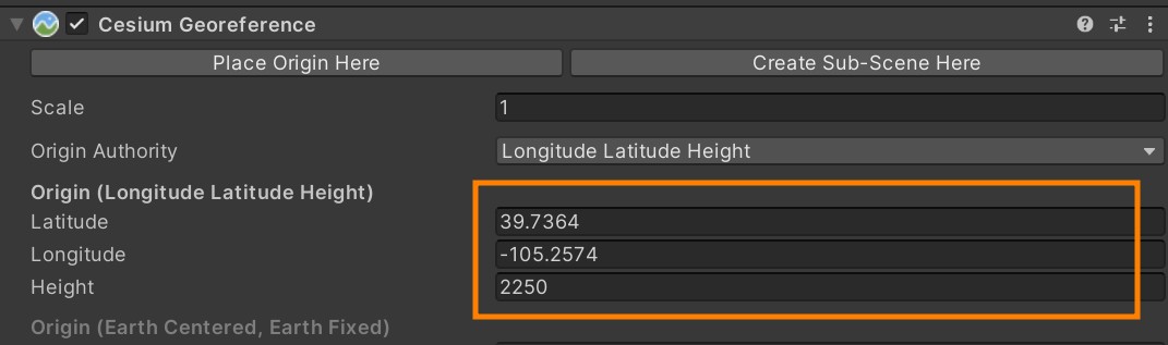 Unity CesiumGeoreference change origin latitude and longitude