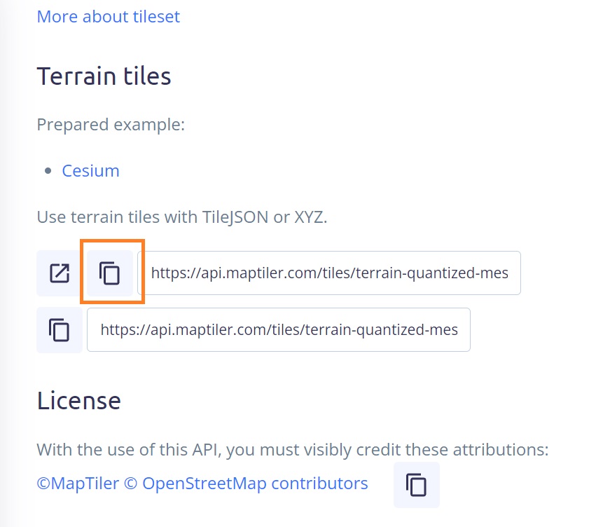 Copy the MapTiler terrain URL