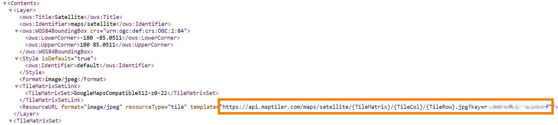 WMTS capabilities ResourceURL