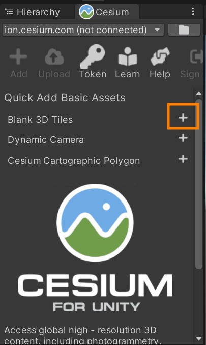 Unity add a blank 3D Tiles tileset