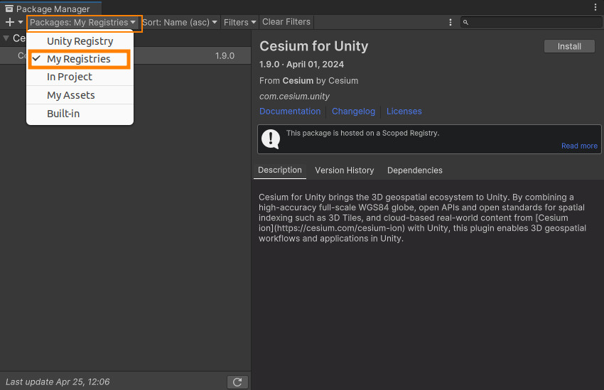 Unity package manager