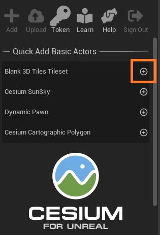 Unreal add a blank 3D Tiles tileset