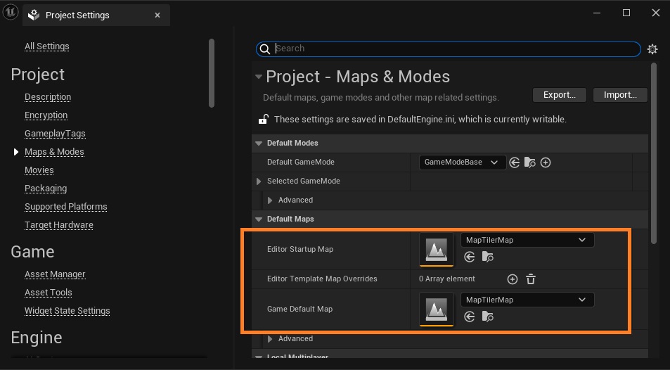 Unreal change default maps